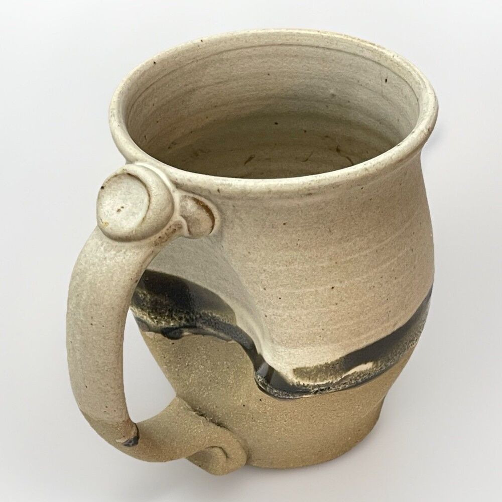 Handmade Studio Pottery Mug 5” Signed Artisan Stoneware Drip Glaze Rustic